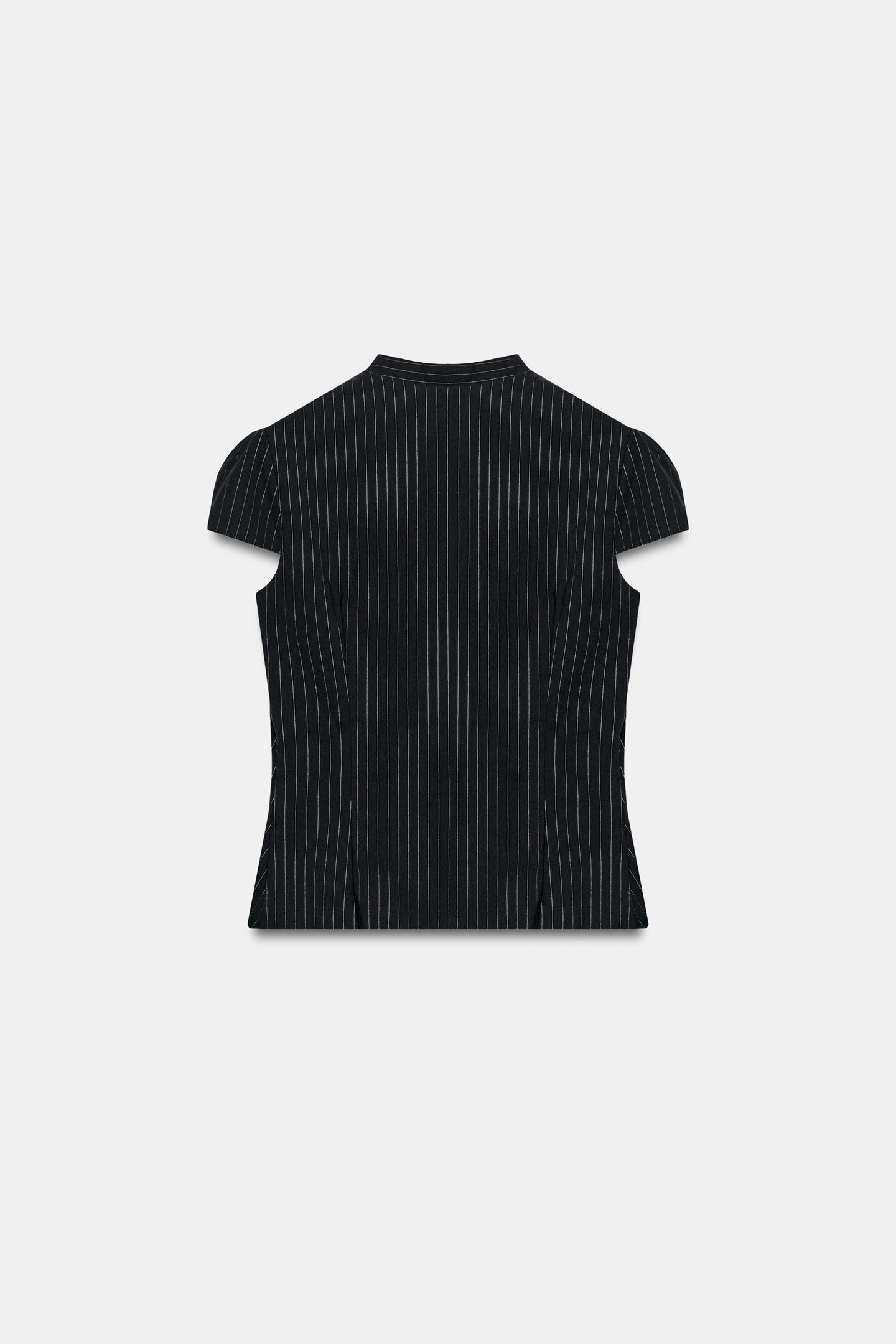 Женский топ Zara Striped Short Sleeve Button, цвет: Чёрный — фото 7