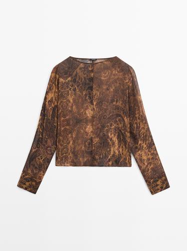 Blusa fluida estampada - Khaki oscuro de Zara
