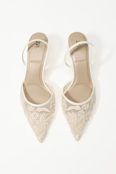 EMBROIDERED MESH SLINGBACKS - White by Zara