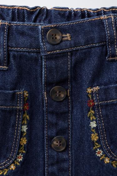 JUPE EN DENIM FLEURS BRODÉES - Bleu de Zara - Image 2