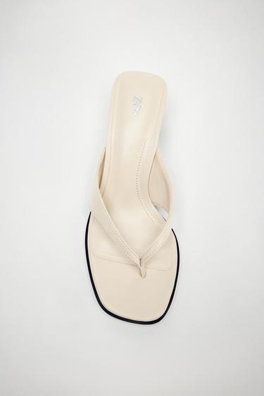 Zara DOUBLE STRAP WIDE HEEL SANDALS - white