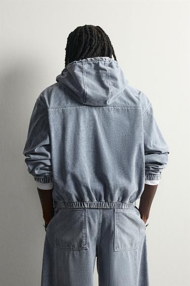FLEECE-LINED DENIM HOODIE — Light blue 3