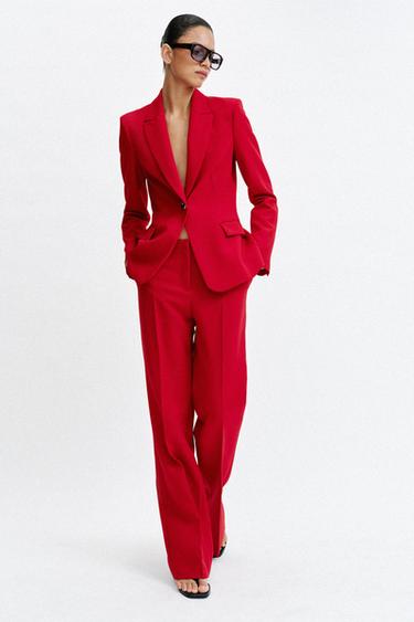 PANTALONI DREPȚI CU TALIE ÎNALTĂ - Roșu de la Zara