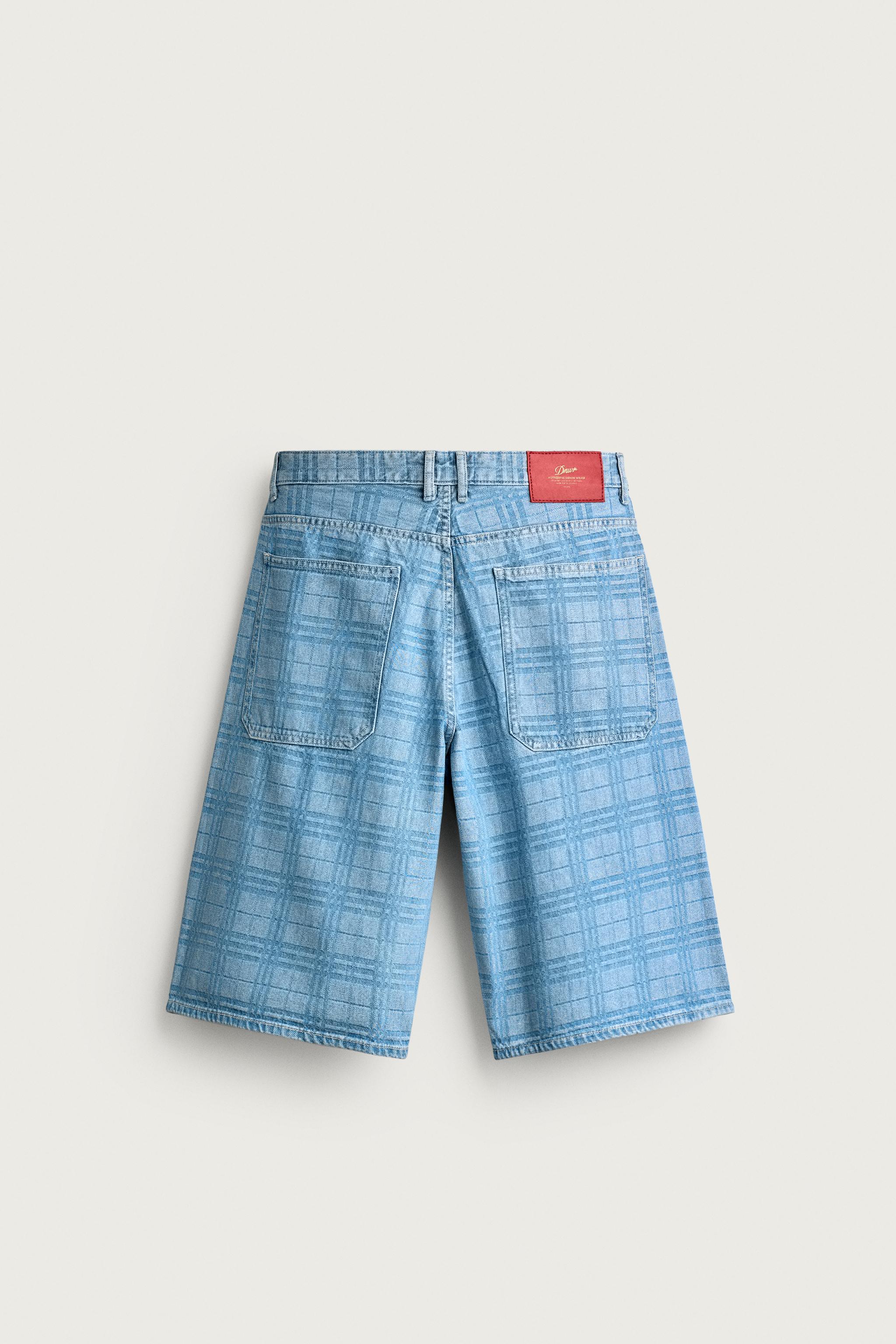 PRINTED WASHED DENIM JORTS