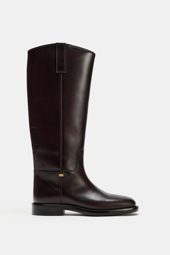 LEATHER EQUESTRIAN BOOTS - Brown by Zara - Image 0