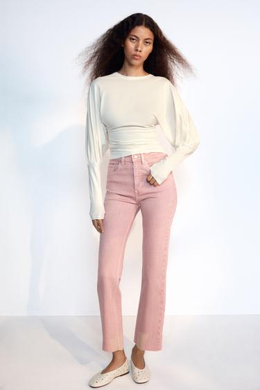 CAMISETA MANGA ABULLONADA - Blanco roto de Zara