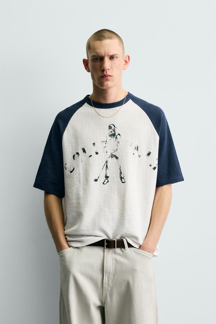 ZARA COLOUR BLOCK PRINT KNIT T-SHIRT