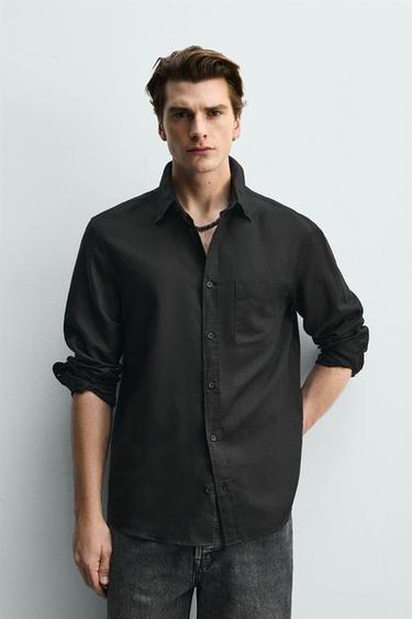 CAMISA REGULAR FIT LINO - ALGODÓN - Negro de Zara