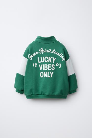 Zara TEXT AND CLOVER PRINT SWEATSHIRT - Green