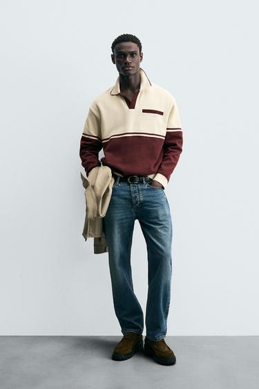 CONTRAST COLOUR BLOCK POLO SHIRT - Burgundy by Zara - Image 0