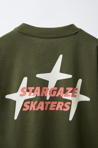 Zara TEXT PRINT T-SHIRT - Khaki