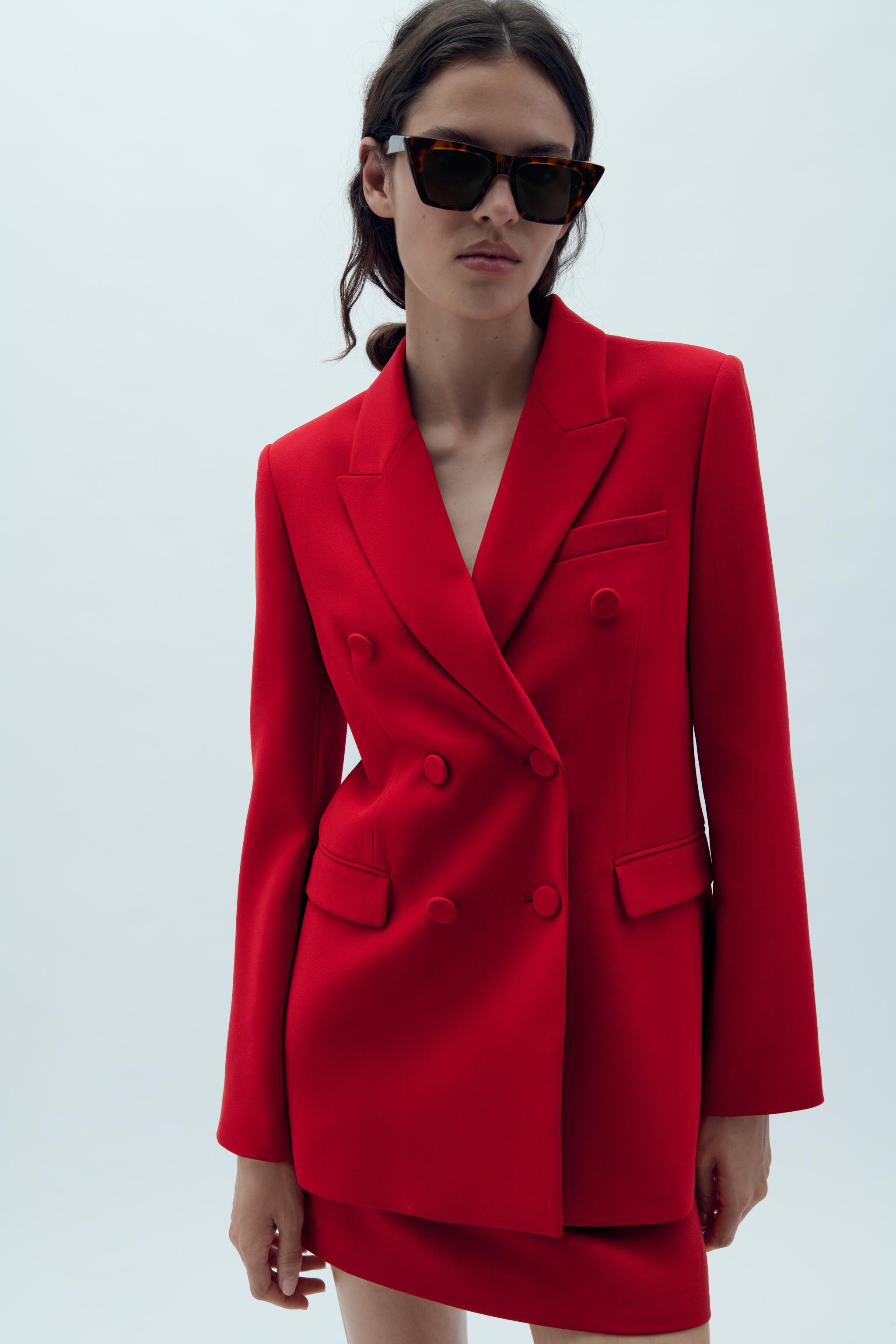 ZW COLLECTION FITTED DOUBLE-BREASTED BLAZER - Bright red | ZARA Australia