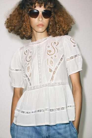 ZW COLLECTION ROMANTIC EMBROIDERED BLOUSE - Ecru by Zara