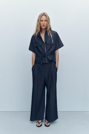 ШИРОКИЕ БРЮКИ С ЗАЩИПАМИ — СИНИЙ от Zara