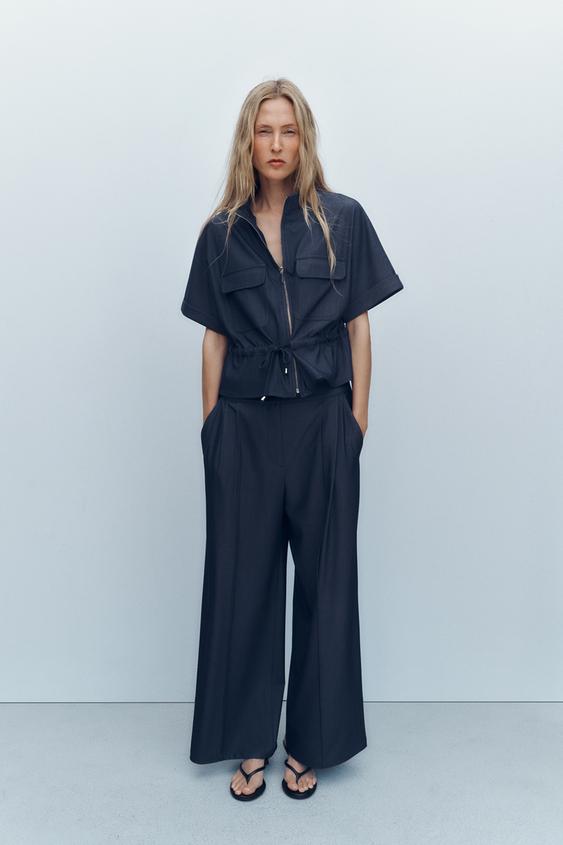 PANTALONI LARGHI CON PINCES Blu ZARA Italia Italy