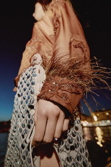 SEMI-SHEER SEQUINNED FEATHER SHIRT - Russet by Zara - Image 3