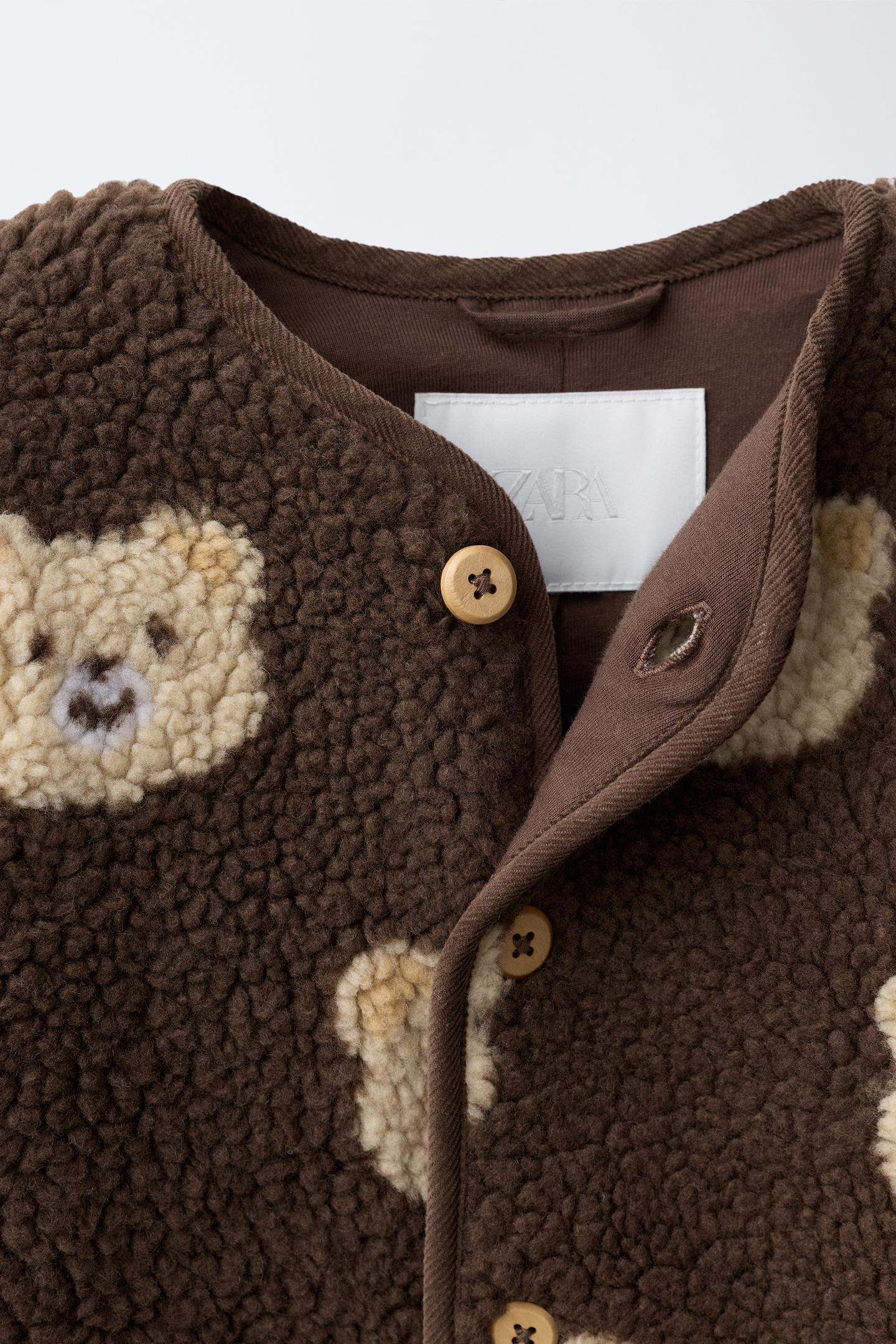 Детская куртка Zara Bear Print Faux Shearling, цвет: Коричневый — фото 4