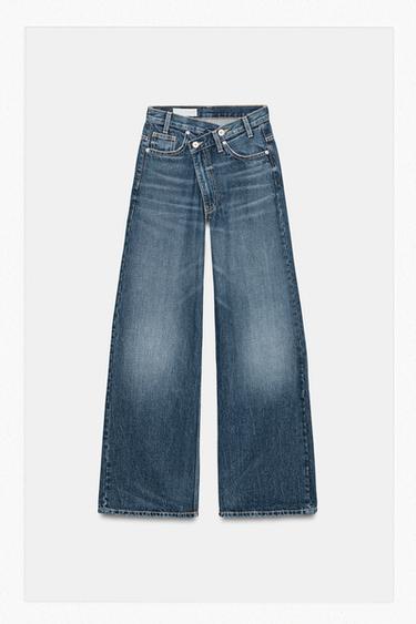 JEANS TRF WIDE LEG CINTURA CRUZADA TIRO ALTO - Marino de Zara