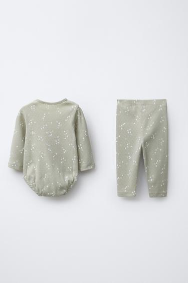 TREES PRINT BODYSUIT AND LEGGINGS SET - Light green by Zara - Image 1