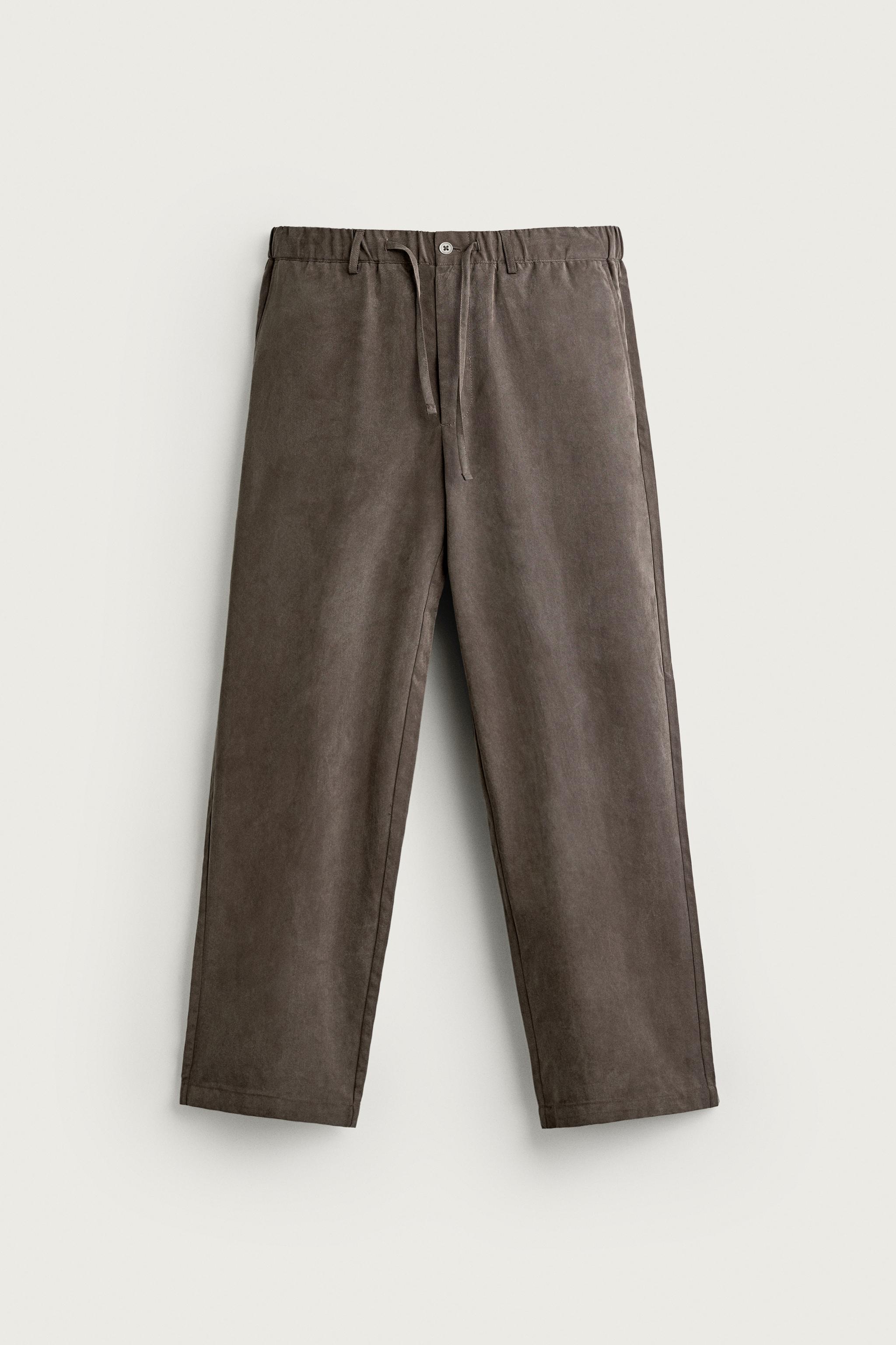 RELAXED FIT FLOWY PANTS — Mink brown