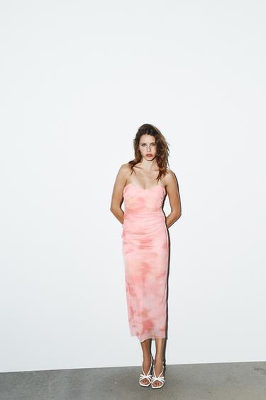 VESTIDO PALABRA DE HONOR TUL ESTAMPADO - Rosa de Zara
