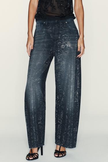 Zara TRF BAGGY RHINESTONE JEANS - Ink blue