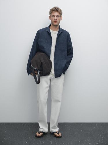 Chemise plis nervurés 100 % lin - Bleu de Zara