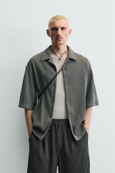 Zara EMBOSSED RELAXED FIT SHIRT - Anthracite Gray