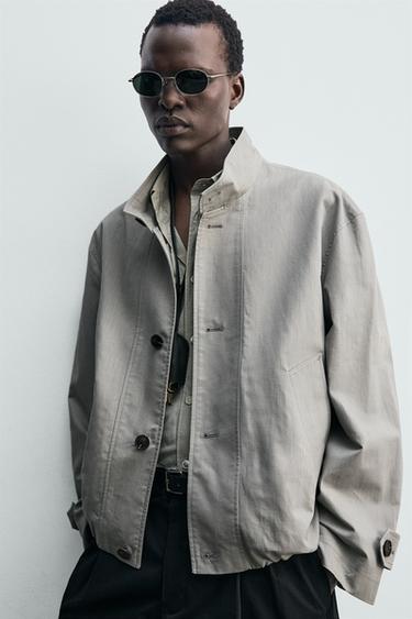 BLOUSON COUPE DÉCONTRACTÉE À CARREAUX TEXTURÉS - Gris de Zara - Image 4