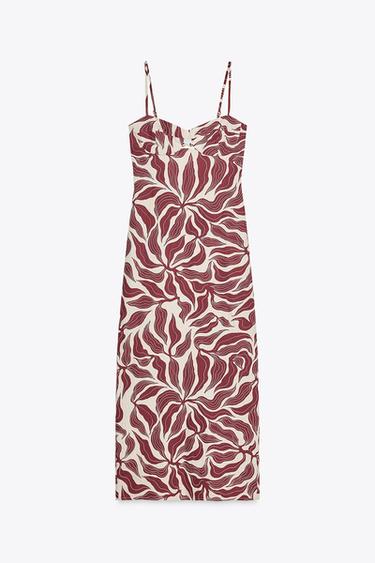 ROBE MIDI RUSTIQUE IMPRIMÉE AVEC LIN - Écru / Grenat de Zara - Image 6