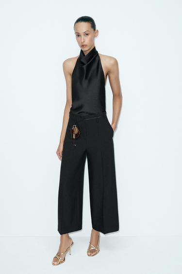SHORT WIDE-LEG TROUSERS - Black by Zara