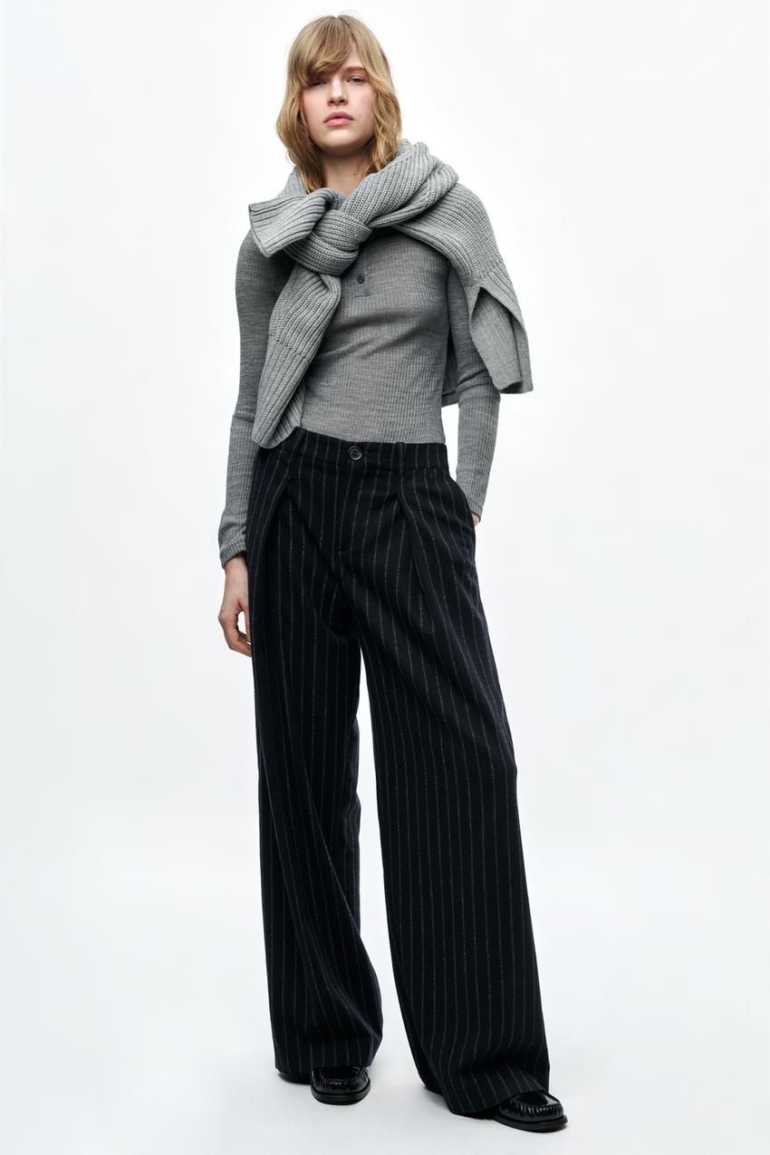 PINSTRIPE PANTS ZW COLLECTION - Navy blue