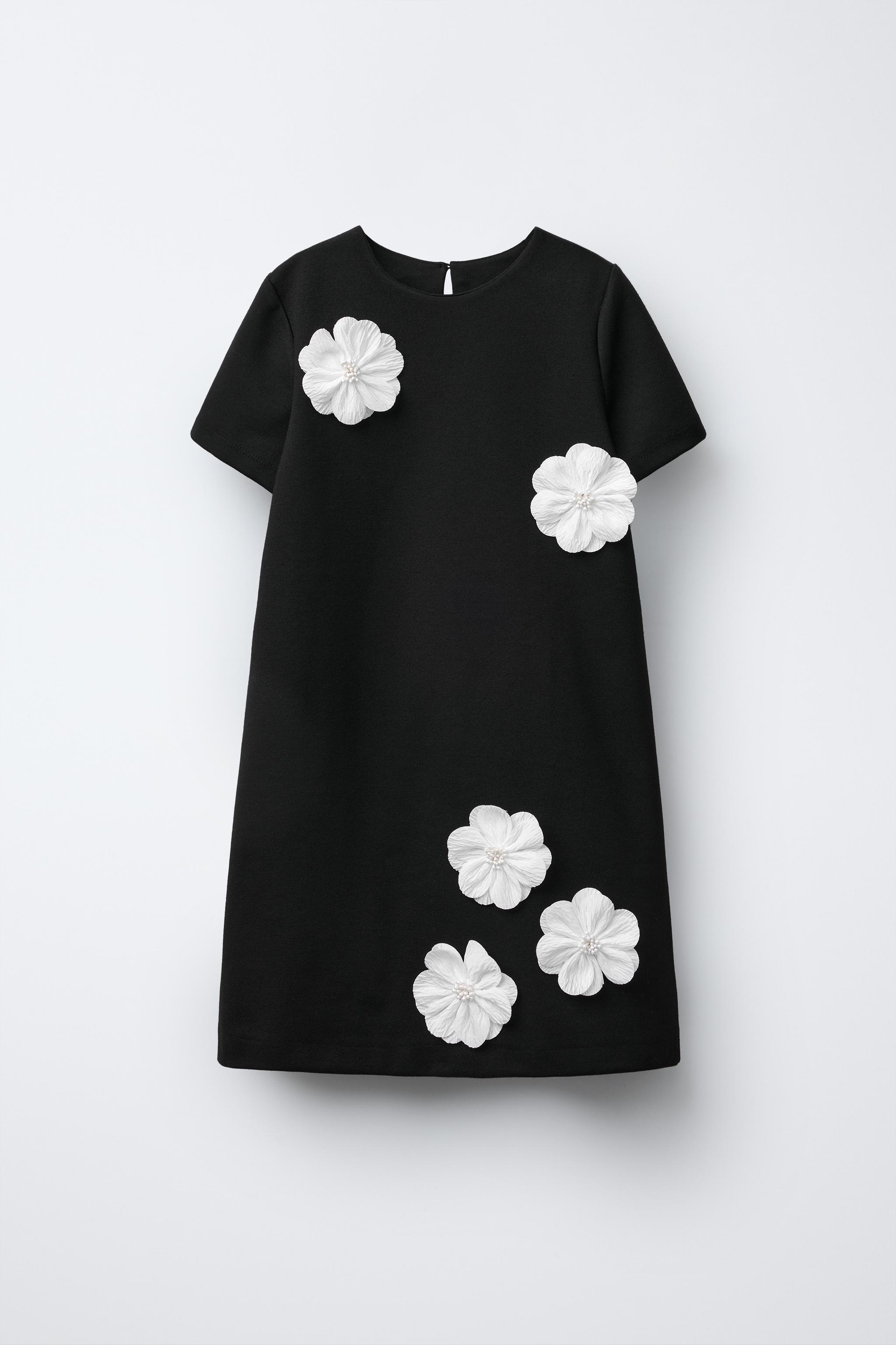 コントラストデザイン花柄ワンピース - ブラック | ZARA Japan
