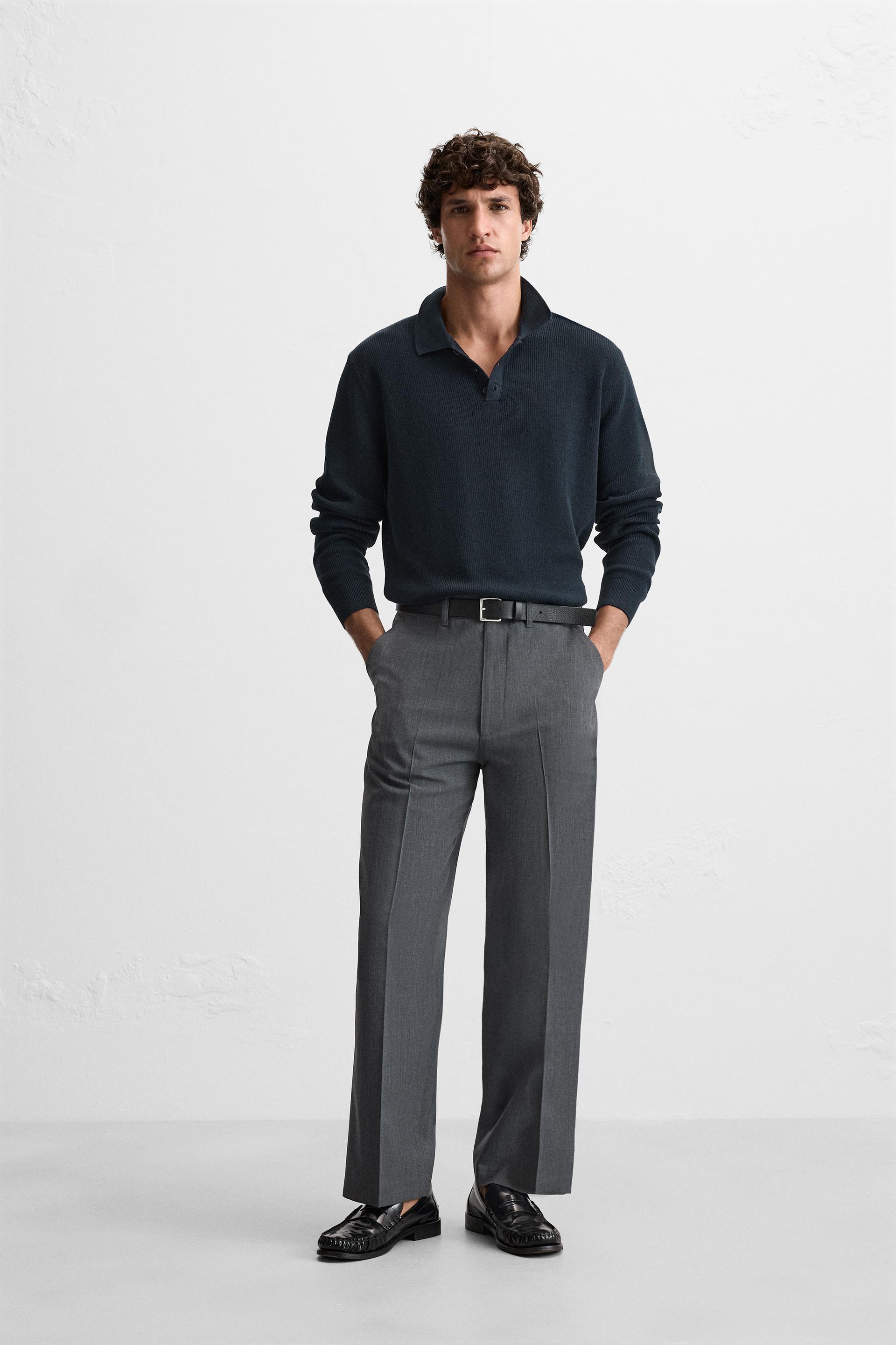 Grey polo black pants best sale