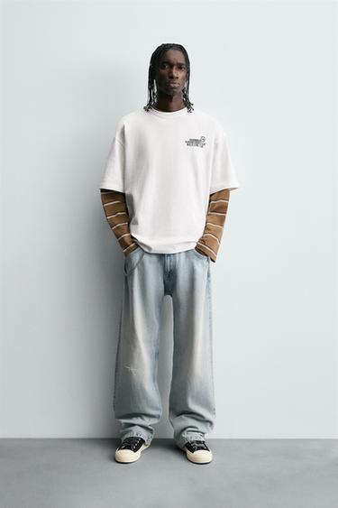 Zara PRINTED TEXT T-SHIRT - White