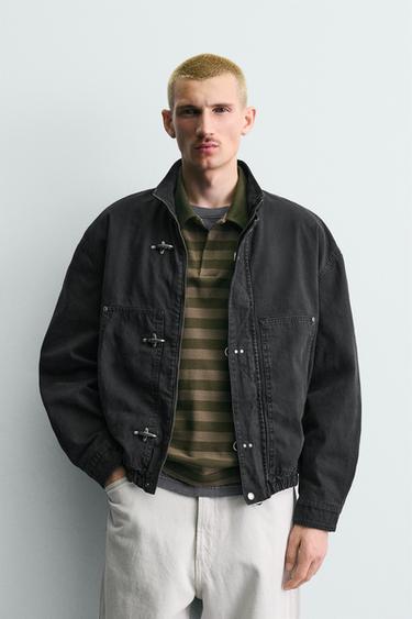 Zara CROPPED FIT FIREMAN CLASP JACKET - Black