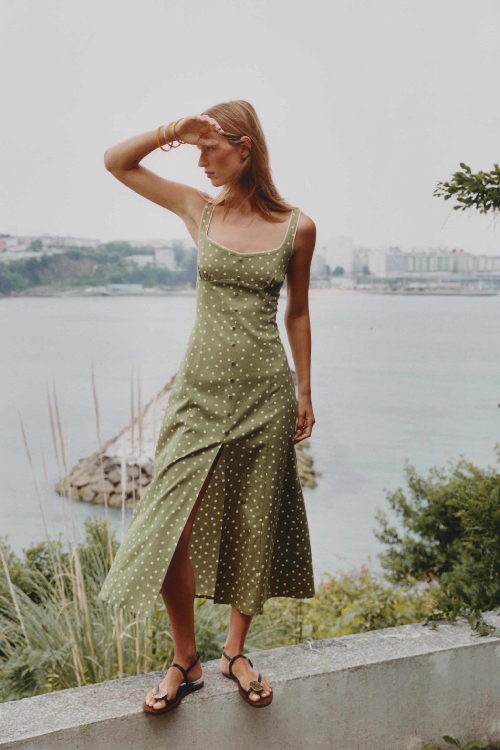 POLKA DOT LINEN MIDI DRESS
