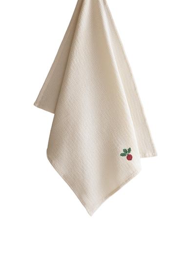 PACK OF WAFFLE-KNIT TEA TOWELS (PACK OF 2) - Ecru / Red by Zara