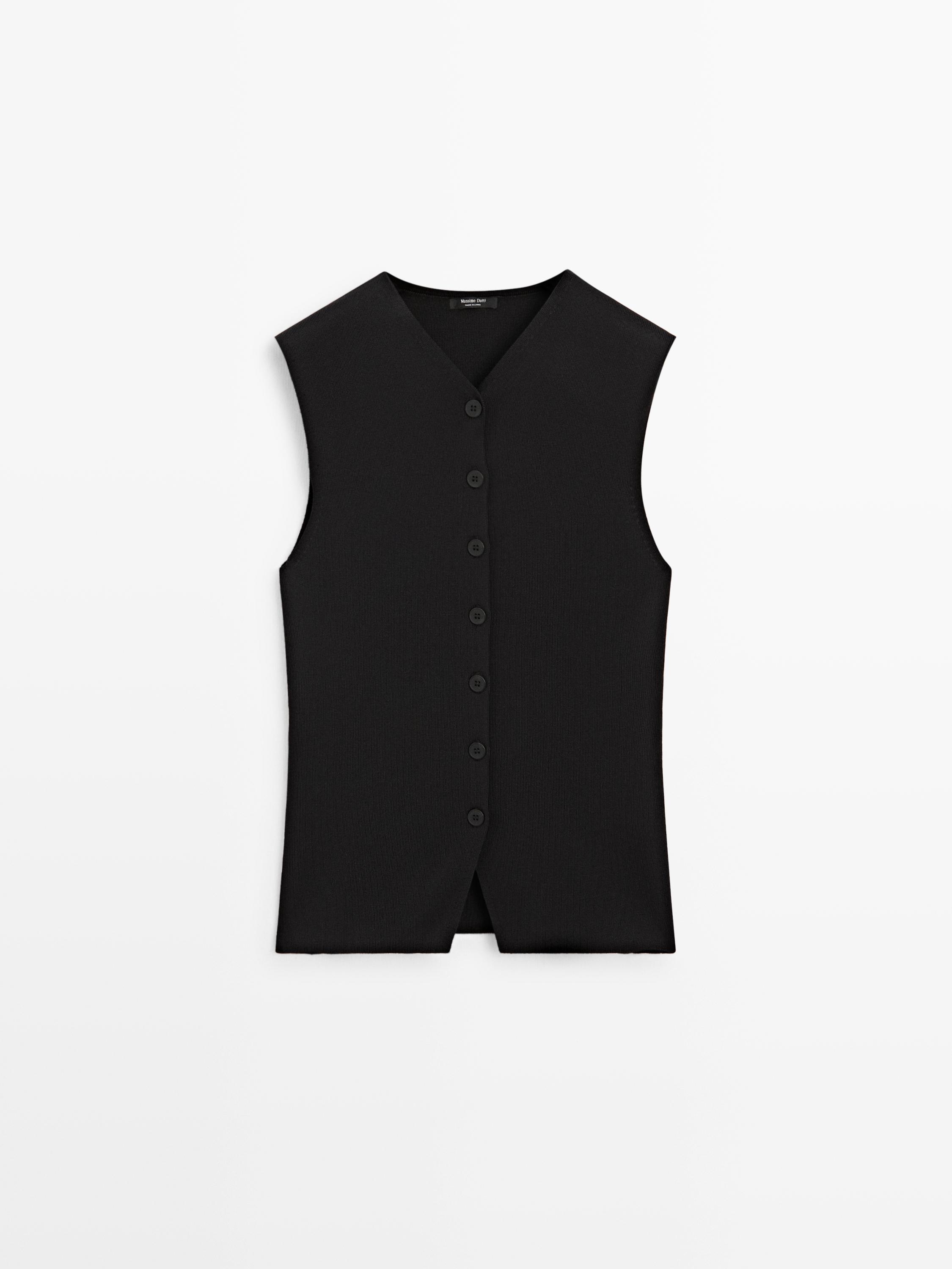 Veste sans manches col V avec boutons