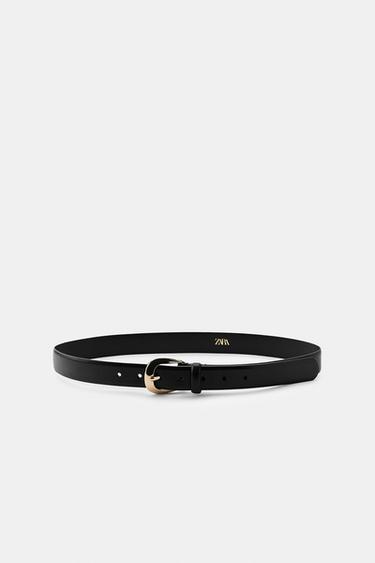CINTURÓN PIEL HEBILLA OVALADA - Negro de Zara