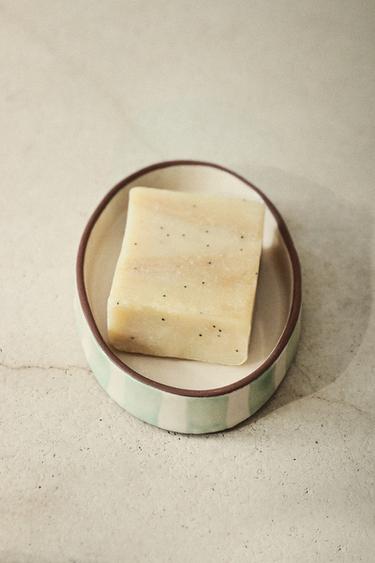 STRIPED CERAMIC BATHROOM SOAP DISH - Blues by Zara
