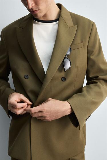 LIMITED EDITION DOUBLE-BREASTED SUIT BLAZER - Dark olive by Zara