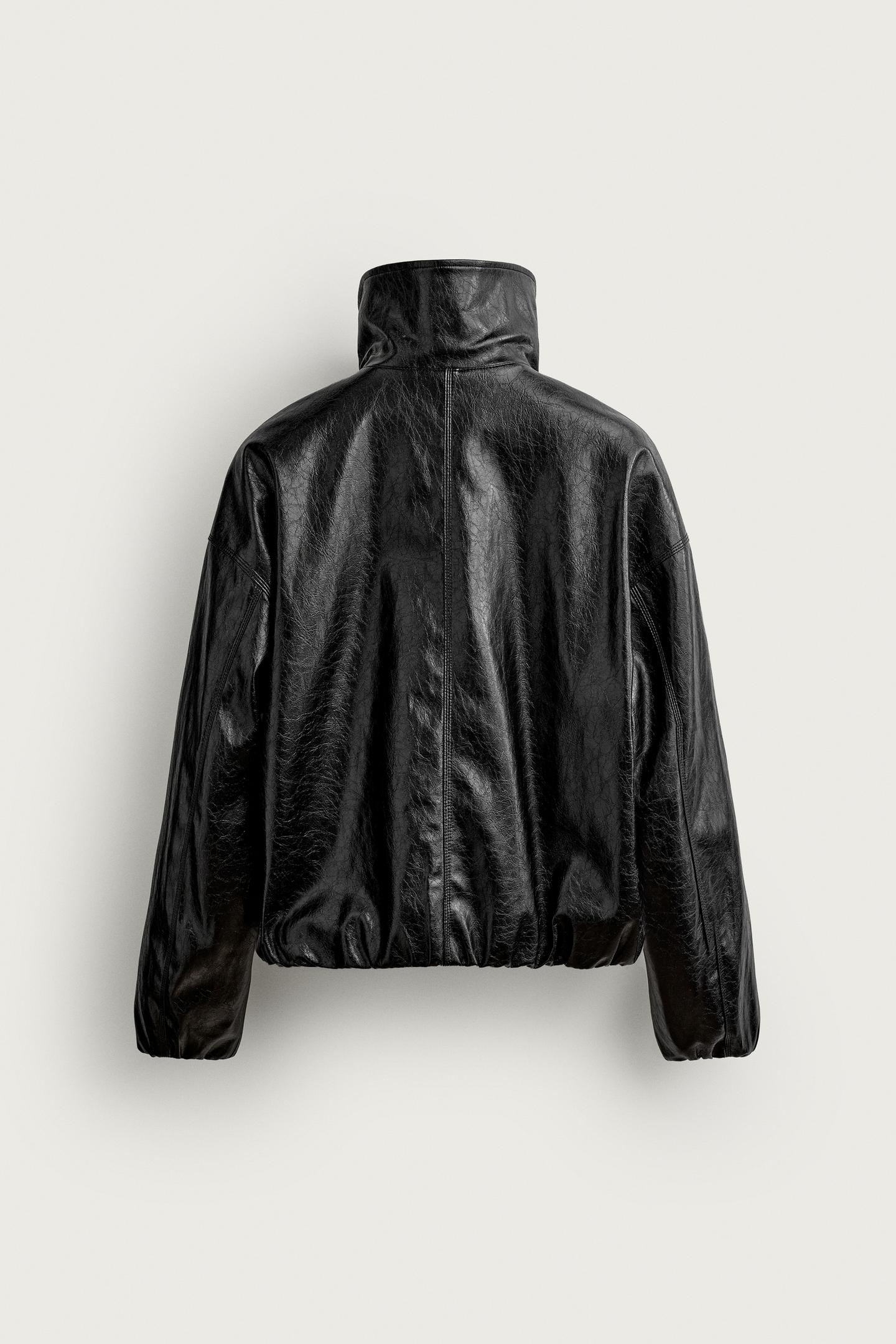 Мужская куртка Zara Faux Leather Cropped Jacket, цвет: Чёрный — фото 11