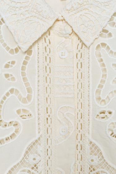 EMBROIDERED SHIRT DRESS ZW COLLECTION - Beige by Zara - Image 3