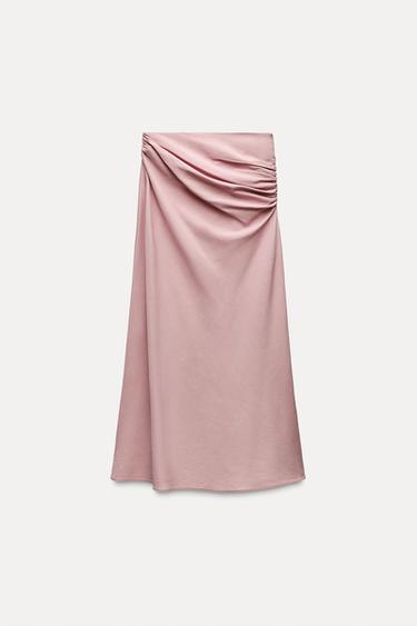 JUPE MIDI À PLIS - Rose poudré de Zara - Image 0