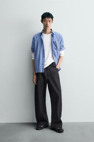 CHECK SHIRT WITH POCKET - Blue/White by Zara
