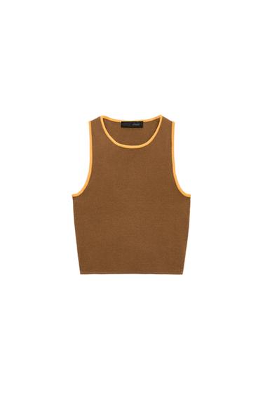 CONTRAST PIPED KNIT CROP TOP - Light beige by Zara