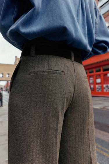 HERRINGBONE TROUSERS WITH BELT - Brown by Zara - Image 3