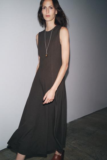 ÄRMELLOSES MIDIKLEID ZW COLLECTION - Braun von Zara