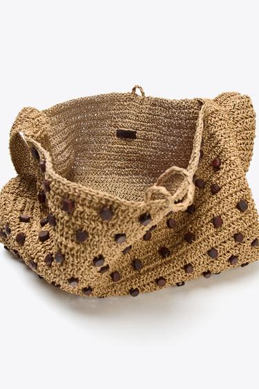 BEADED WOVEN TOTE BAG - Light beige by Zara - Image 4